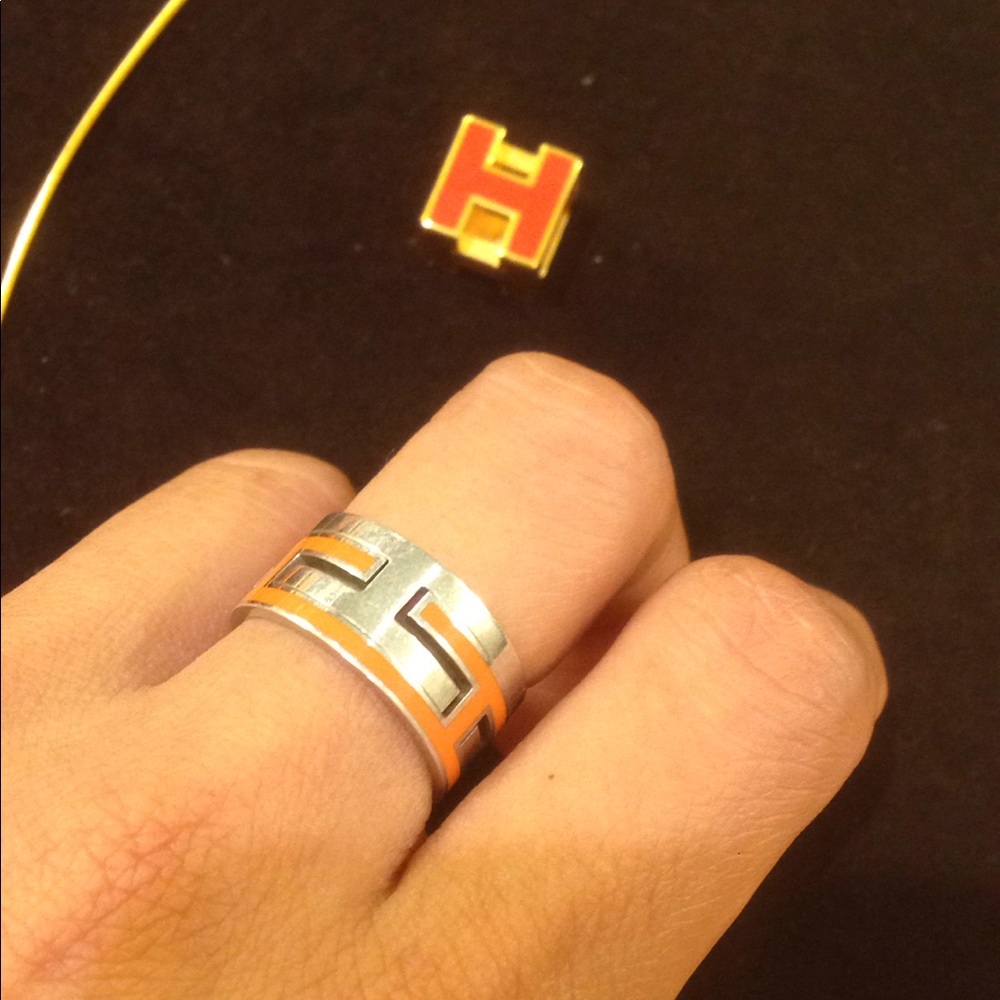 Hermes Orange/ silver ring
